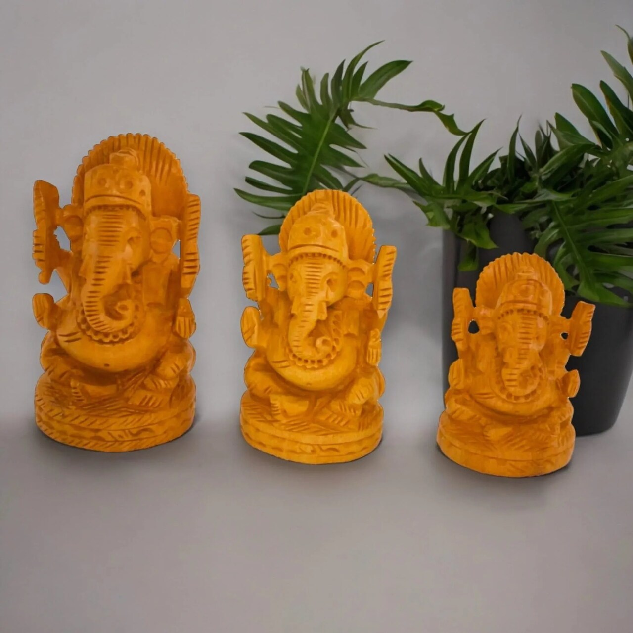 Wooden Ganesha Idol Hand Carved Lord Ganesh Wood Sculpture Gajanana Ganpati Bappa Figurine for Pooja - Home Decor Office Desk Hindu God Idol Murti Good Luck & Success - Hindu God Idol